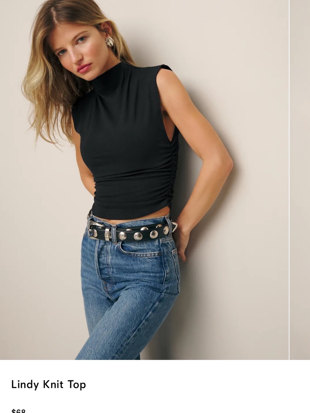 Reformation Black Lindy Sleeveless Mock Neck Top